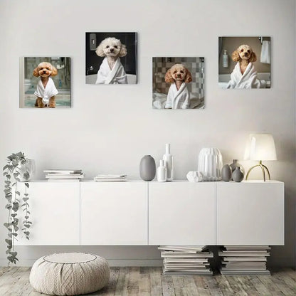 4pcs Chic Poodle in Rob Themed Elegant Dog   Wall Art Canvas Framed