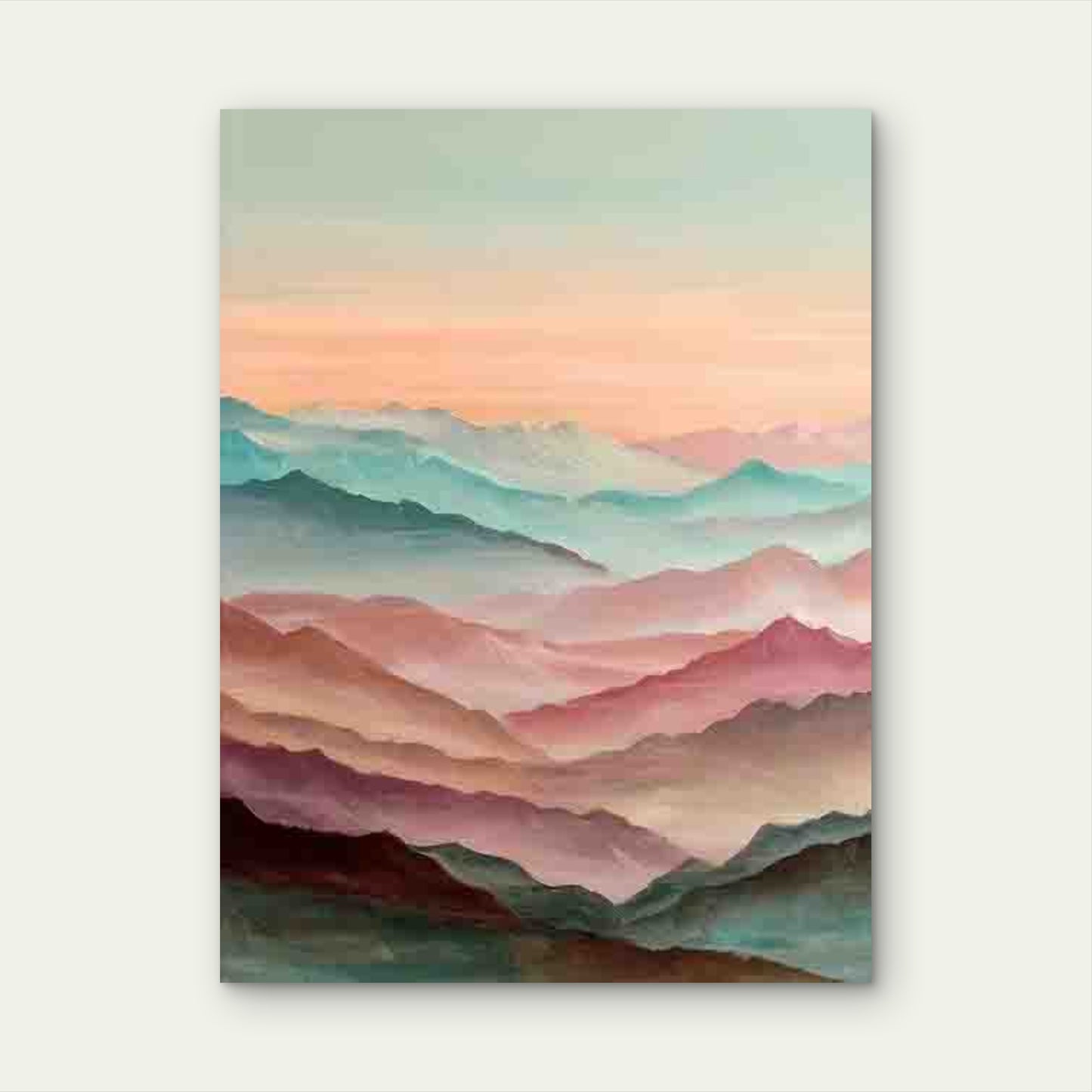 Pastel Mountain Watercolor Painting 60x90cm Metal Print Ready to Hang