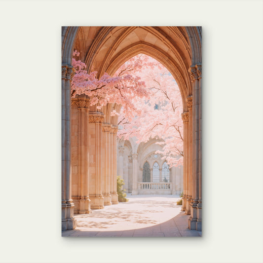Pink Cherry Blossom Palace Archway 40x60cm Metal Print Ready to Hang