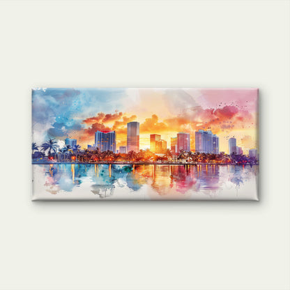 Miami Skyline Watercolor Wall Art Canvas Office Home Room Framed 120x60cm