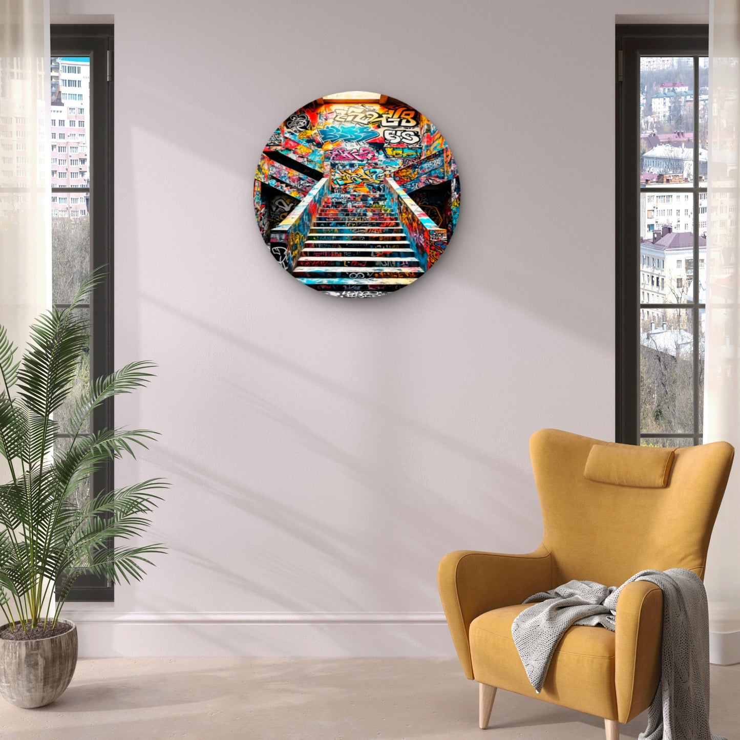 Modern Graffiti Painting Staircase  Acrylic Glass Rounded Print Tempered Glass Wall Art 100% Made in Australia Ready to Hang