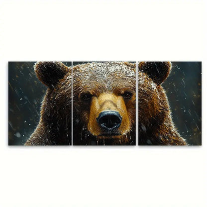 3pcs Grizzly Bear Impasto Wildlife Portrait Wall Art Set Canvas Framed 40x60cm - High Quality Print 100% Australian Made Wall Canvas Ready to Hang