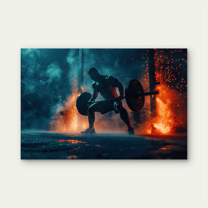 Heavy Lifter Amidst Sparks And Smoke Gym Fitness 5mm thick Plastic Poster Ready to Hang 90x60cm
