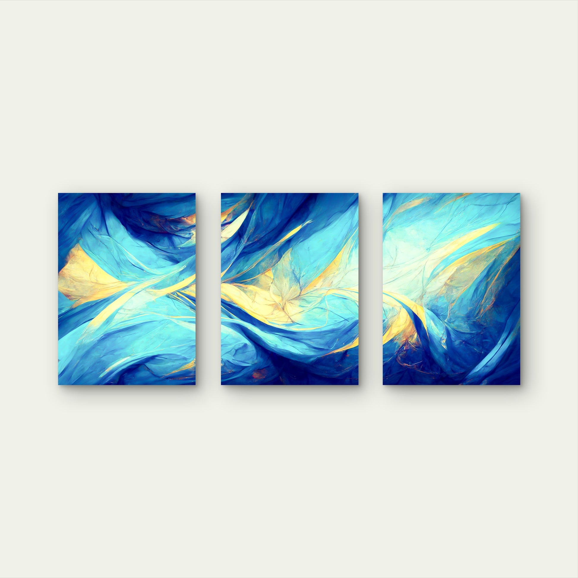 3pcs Abstract Ocean Wave Blue Gold Flowing Wall Art Set Canvas Framed 40x60cm - High Quality Print 100% Australian Made Wall Canvas Ready to Hang - Bella Home Decor