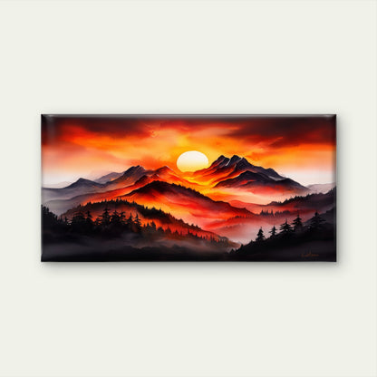 Mountain Sunset Oil Painting Wall Art Canvas Office Home Room Framed 120x60cm