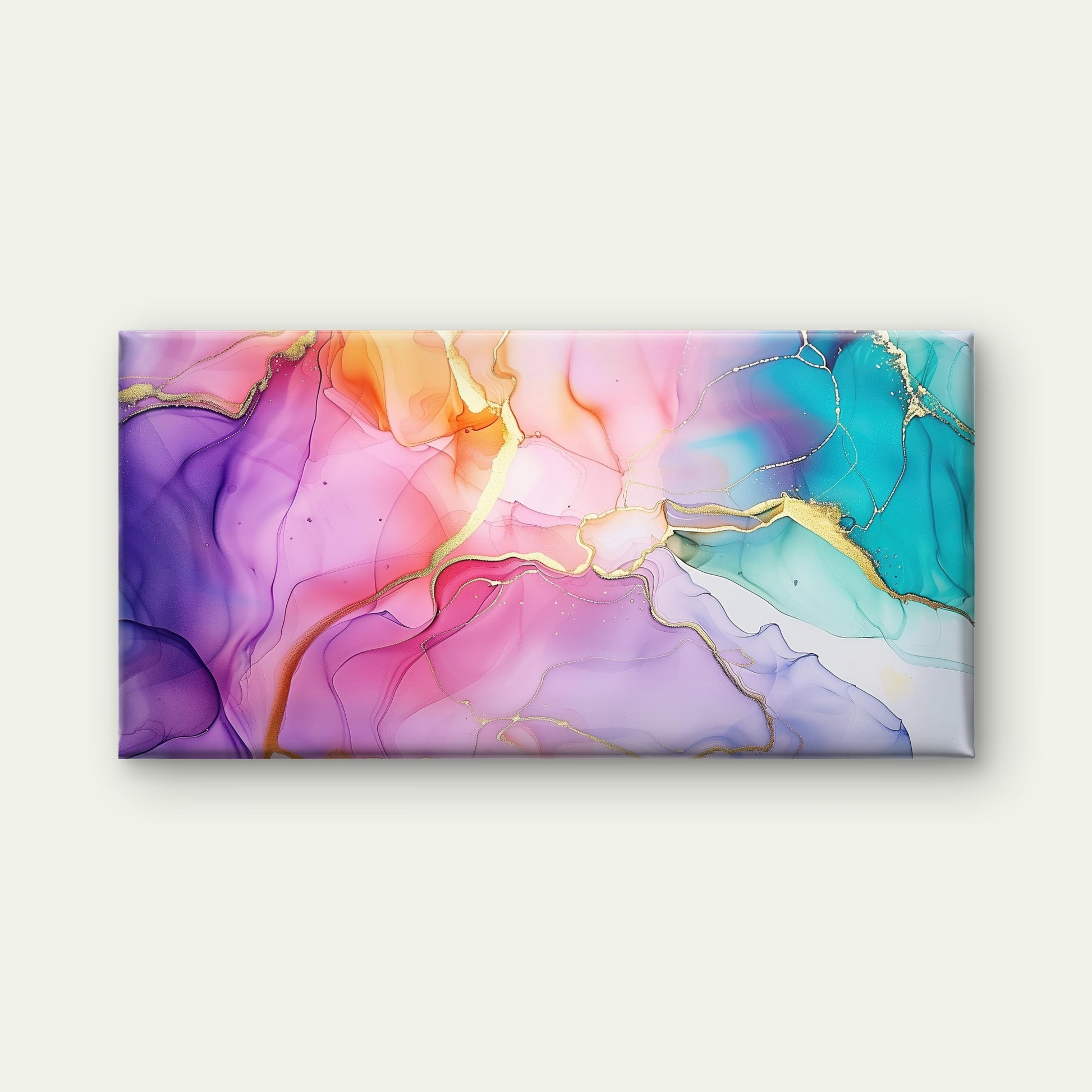 Pastel Waves With Gold Wall Art Canvas Office Home Room Framed 120x60cm - Bella Home Decor