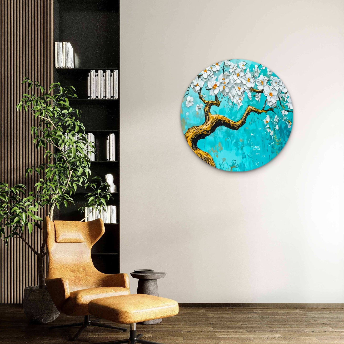 Blue White Tree Painting Acrylic Glass Rounded Print Tempered Glass Wall Art 100% Made in Australia Ready to Hang - Bella Home Decor