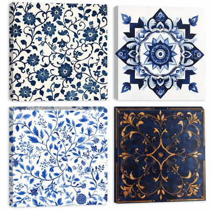 4pcs Blue Color Square Room Aesthetic   Wall Art Canvas Framed