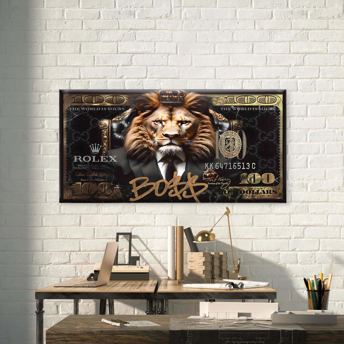 King On Leather Throne Wall Art Canvas Office Home Room Framed 120x60cm - Bella Home Decor