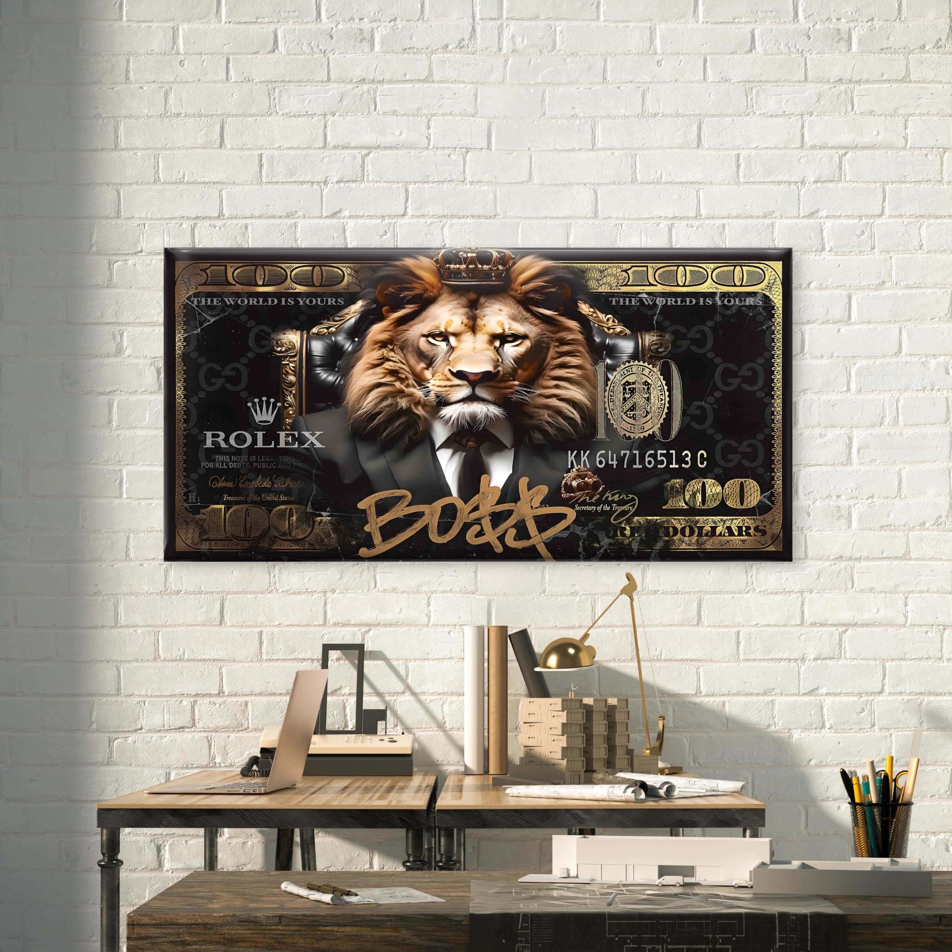 King On Leather Throne Wall Art Canvas Office Home Room Framed 120x60cm - Bella Home Decor