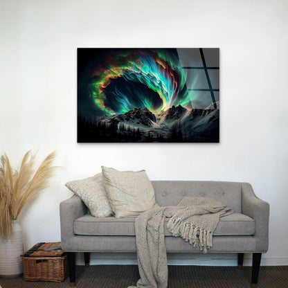 Abstract Cosmic Aurora Borealis Snowy Mountain Night Acrylic Glass Printing Wall Art Australian Made Quality