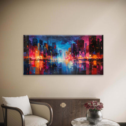 Neon Lights Across Streets Wall Art Canvas Office Home Room Framed 120x60cm - Bella Home Decor