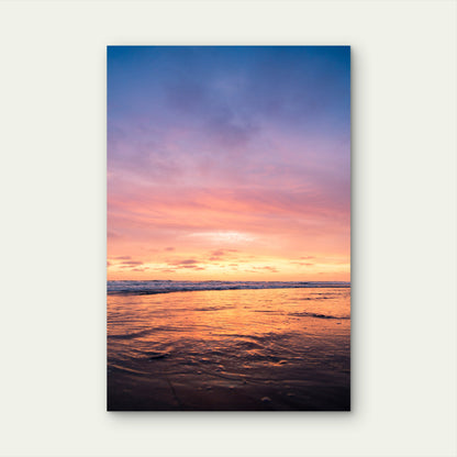 Coastal Ocean Pink Purple Sunset Sky 40x60cm Metal Print Ready to Hang