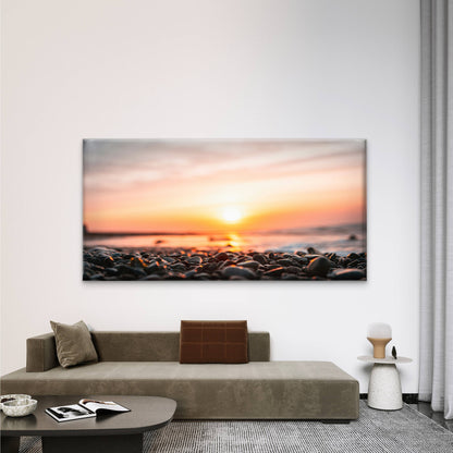 Pebbles Greet The Evening Sun Wall Art Canvas Office Home Room Framed 120x60cm