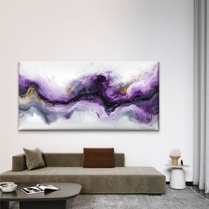 Purple Hues with Golden Accents Wall Art Canvas Office Home Room Framed 120x60cm