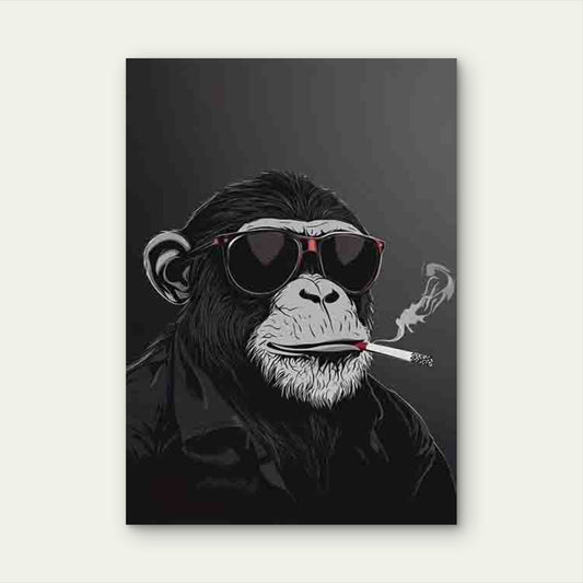 Gorilla in Glasses with a Cigarette in Mouth 60x90cm Metal Print Ready to Hang