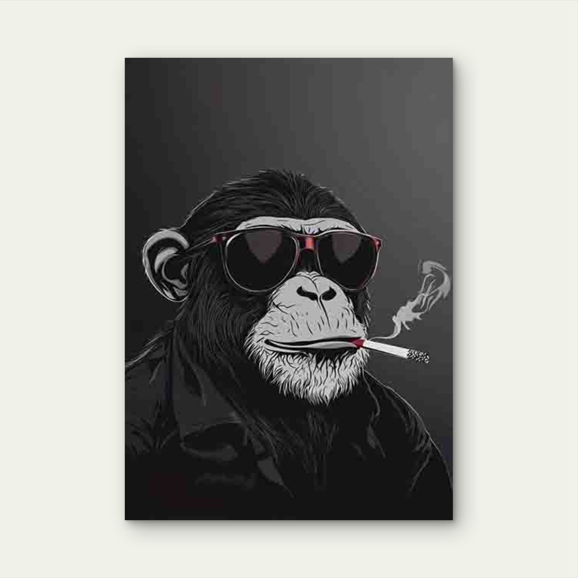 Gorilla in Glasses with a Cigarette in Mouth 40x60cm Metal Print Ready to Hang - Bella Home Decor