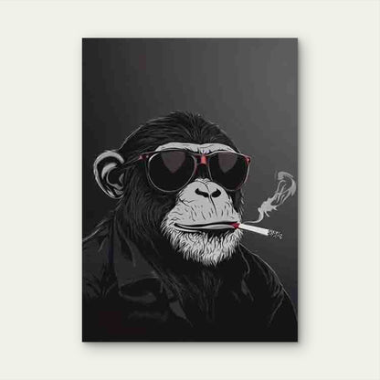 Gorilla in Glasses with a Cigarette in Mouth 40x60cm Metal Print Ready to Hang - Bella Home Decor