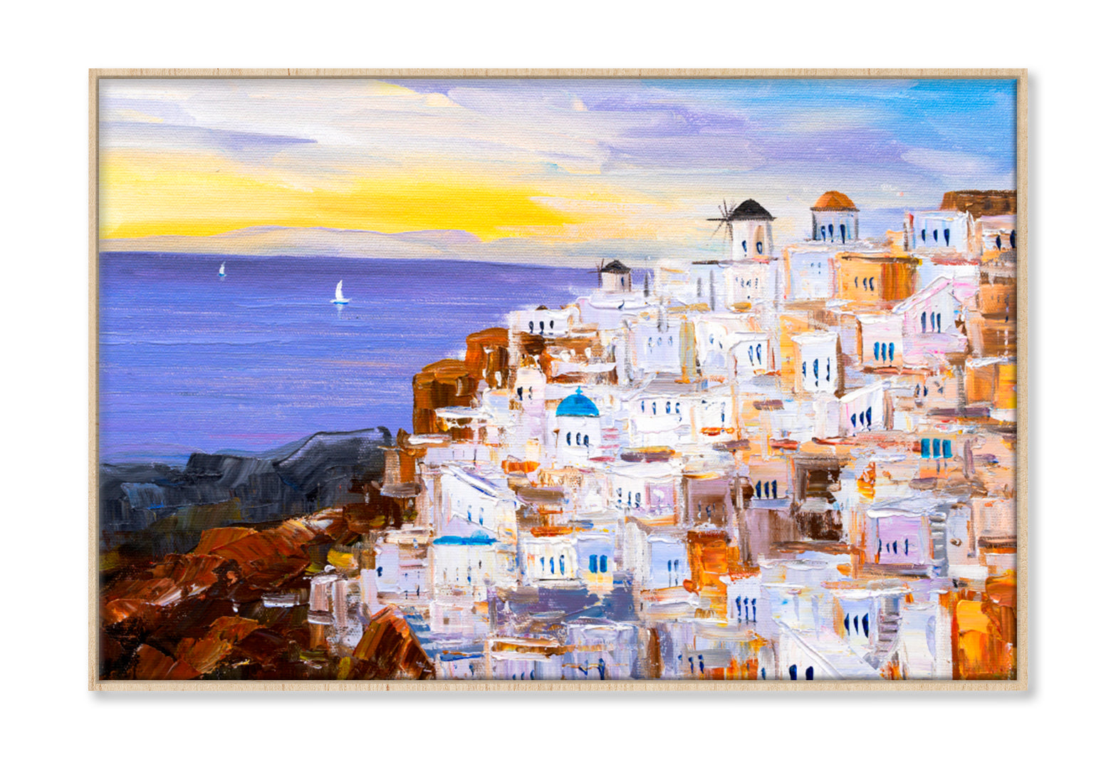 Santorini, Greece Oil Painting Wall Art Limited Edition High Quality Print Canvas Box Framed Natural