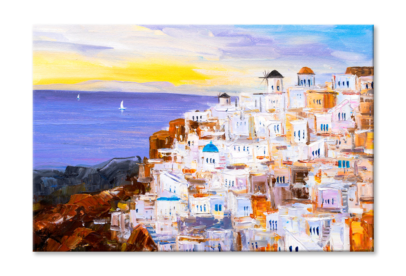 Santorini, Greece Oil Painting Wall Art Limited Edition High Quality Print Stretched Canvas None