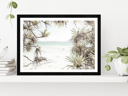 Trees near Surf Beach Faded Photograph Glass Framed Wall Art, Ready to Hang Quality Print With White Border Black