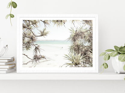 Trees near Surf Beach Faded Photograph Glass Framed Wall Art, Ready to Hang Quality Print With White Border White