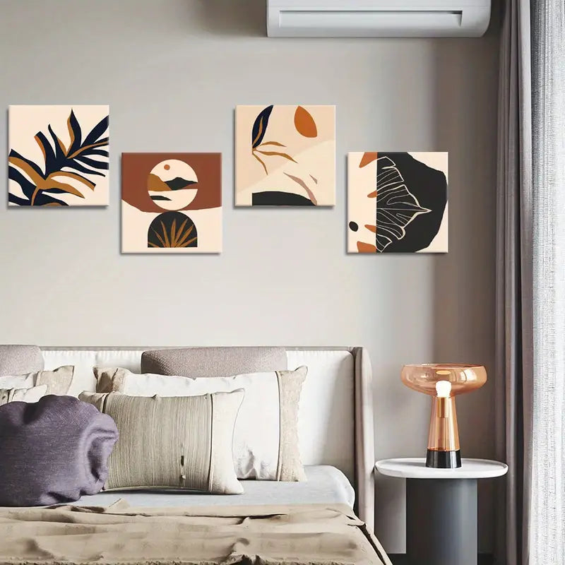 4pcs Abstract Leaf & Mountain Canvas Wall Art Canvas Framed