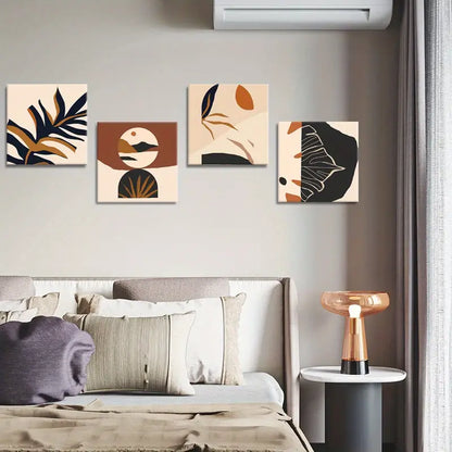 4pcs Abstract Leaf & Mountain Canvas Wall Art Canvas Framed