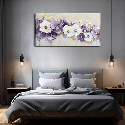 Ambiance Purple White Floral Wall Art Canvas Office Home Room Framed 120x60cm - Bella Home Decor