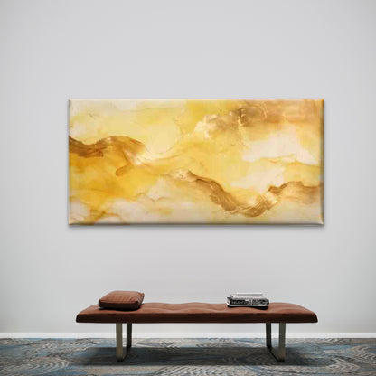 Golden Abstract Fluid Marble Wall Art Canvas Office Home Room Framed 120x60cm
