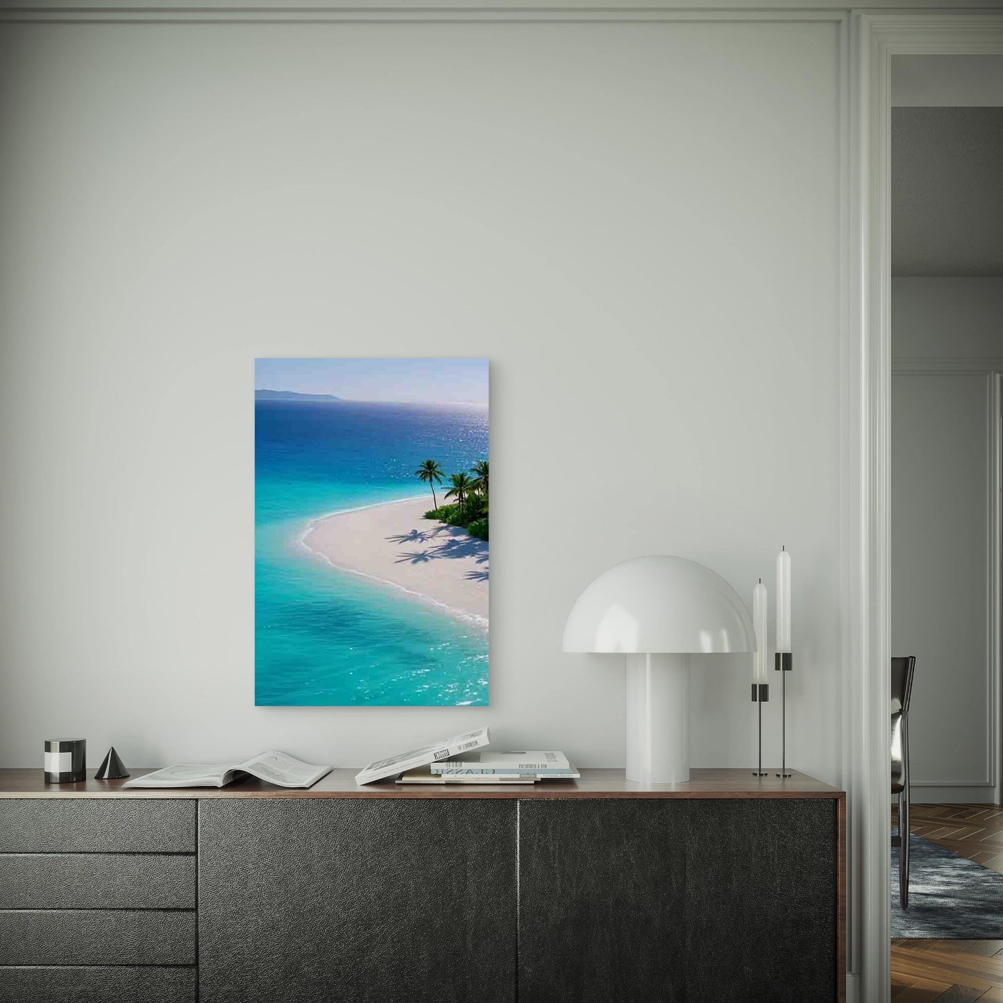 Sea White Sand Palm Reflections 60x90cm Metal Print Ready to Hang