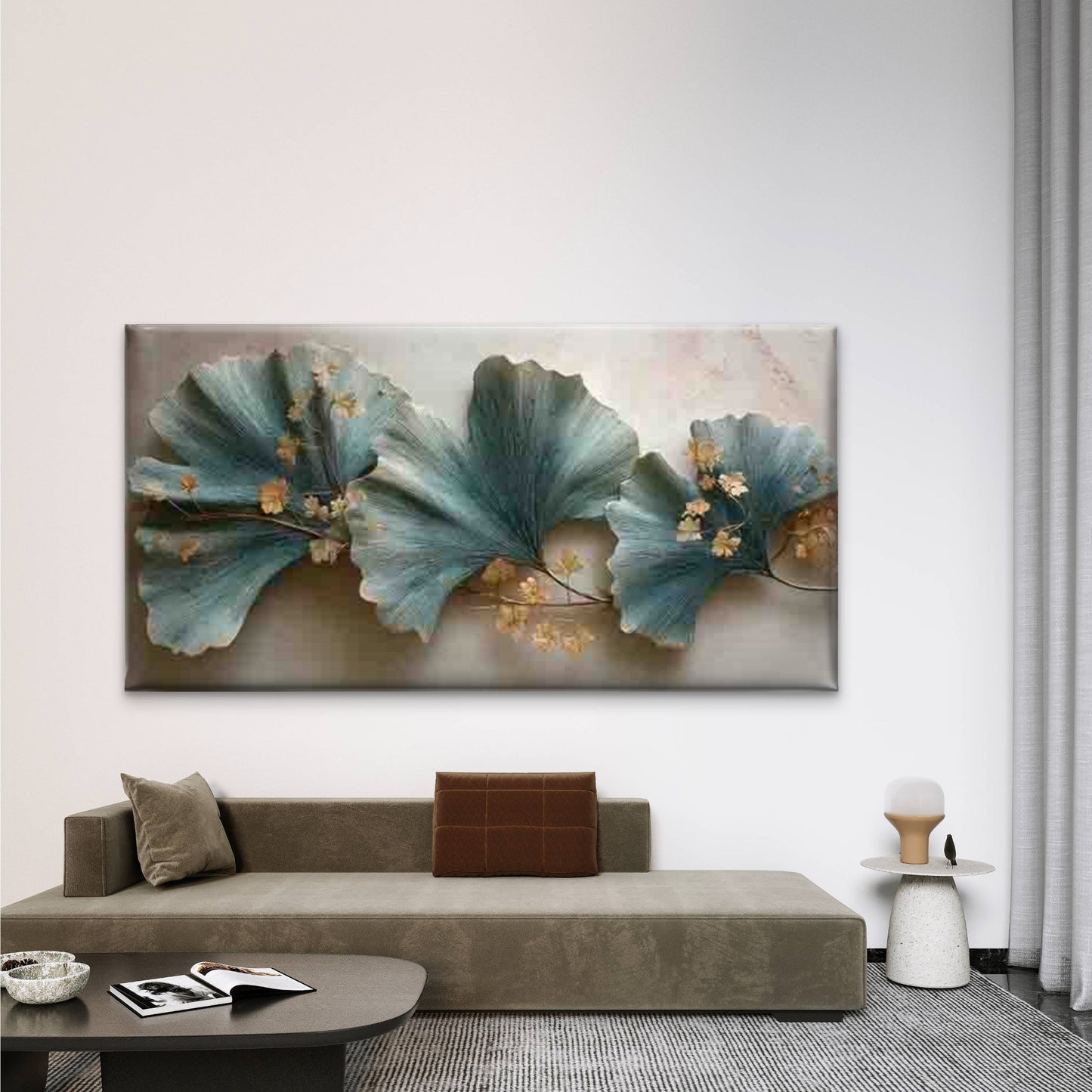 Abstract Ginkgo Leaf Wall Art Canvas Office Home Room Framed 120x60cm