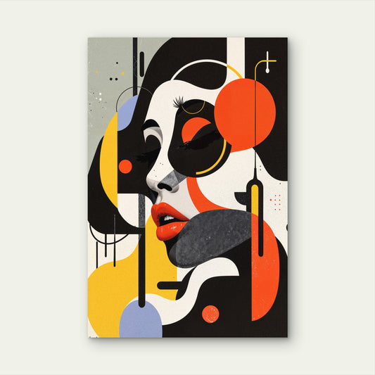 Minimalist Bauhaus Female Silhouette Face 40x60cm Metal Print Ready to Hang