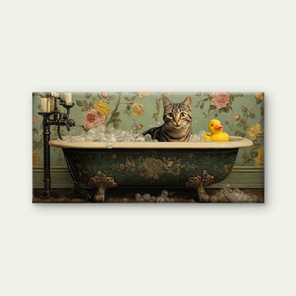 Vintage Bathtub with Rubber Duck & Bubbles Wall Art Canvas Office Home Room Framed 120x60cm