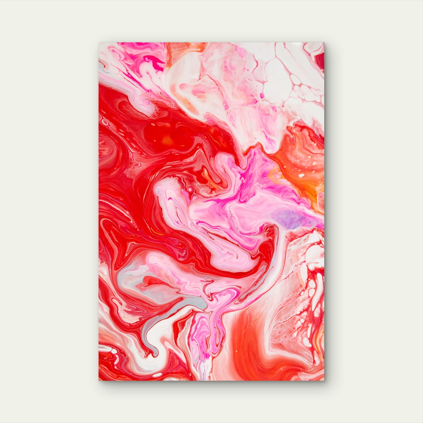Red and Pink Fluid Swirls 40x60cm Metal Print Ready to Hang