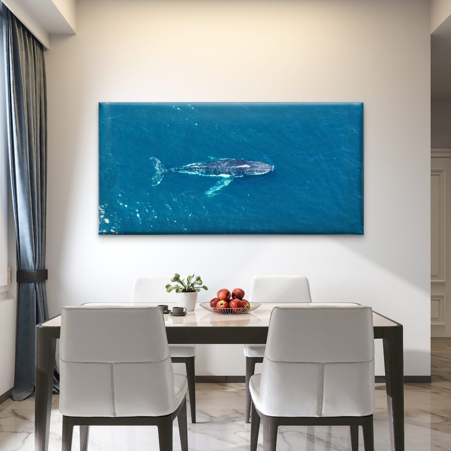 Blue Whale Sea Landscape Wall Art Canvas Office Home Room Framed 120x60cm