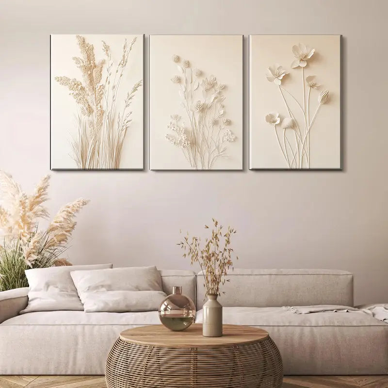 3pcs Beige Tones, Modern Nature Metal Print Ready to Hang Art - Bella Home Decor
