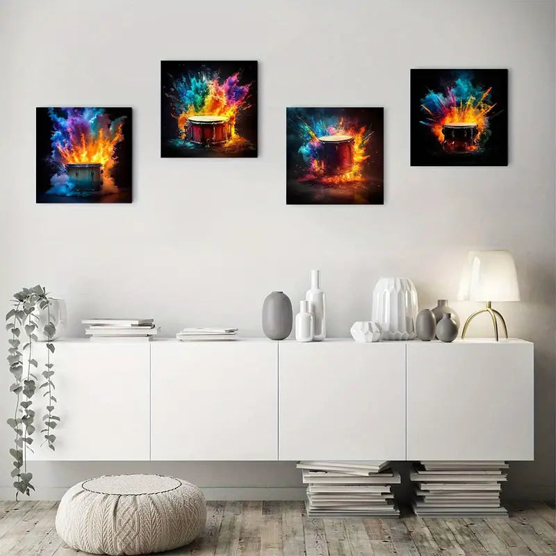 4pcs Vibrant Drum Canvas Wall Art Canvas Framed