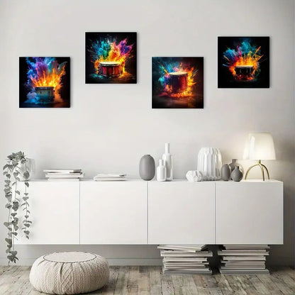 4pcs Vibrant Drum Colorful Music-Themed Wall Art Canvas Framed
