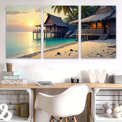 3pcs Palm Tree Ocean Beach Paradise Poster Wall Art Set Canvas Framed 40x60cm - High Quality Print 100% Australian Made Wall Canvas Ready to Hang