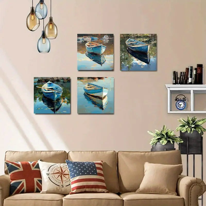 4pcs Boat for home ideal for bedroom    Wall Art Canvas Framed