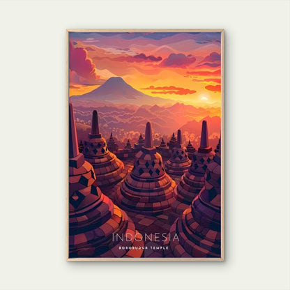 Indonesia Borobudur Temple Painting Travel Poster Print Wall Art