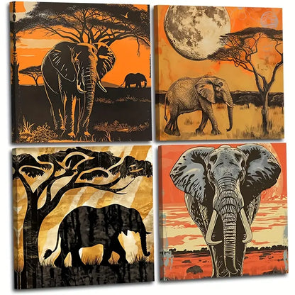 4pcs Elephants, Perfect for Decorating Wall Art Canvas Framed