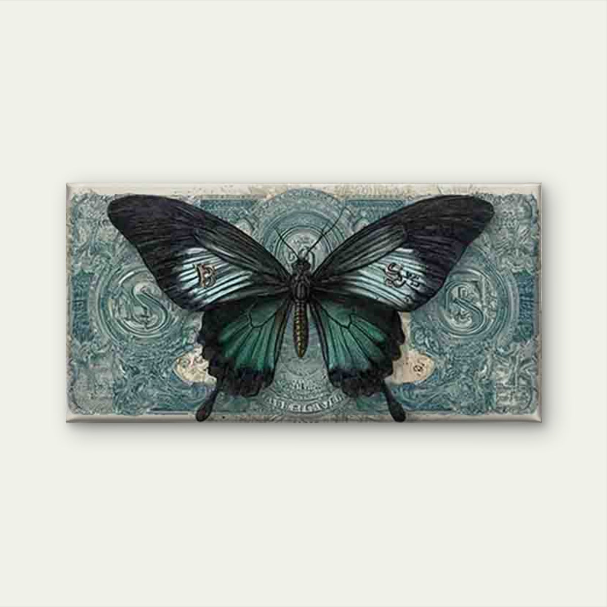 Butterfly Art Vintage Currency Wall Art Canvas Office Home Room Framed 120x60cm