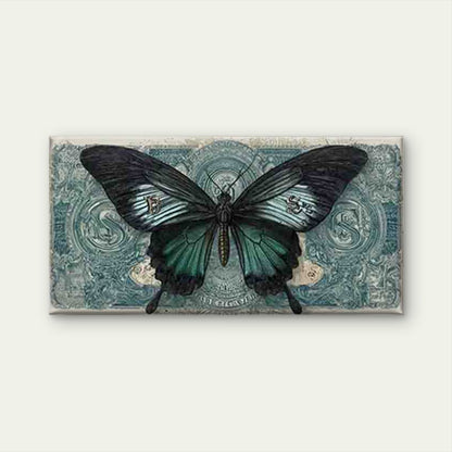 Butterfly Art Vintage Currency Wall Art Canvas Office Home Room Framed 120x60cm