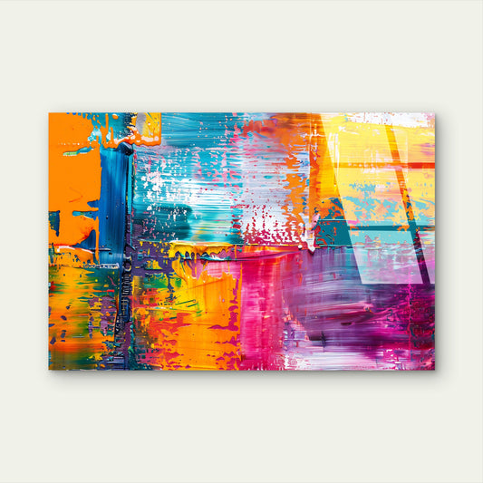 Colorful Palette Knife Abstract Glass Printing Wall Art Australian Made Quality