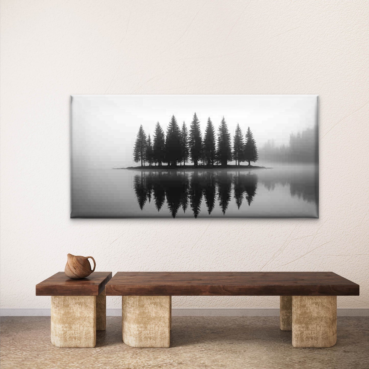 Misty Forest Reflections Wall Art Canvas Office Home Room Framed 120x60cm - Bella Home Decor