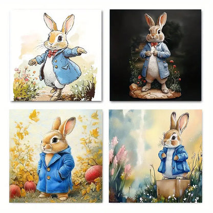 4pcs Charming Rabbit Canvas Wall Art Canvas Framed
