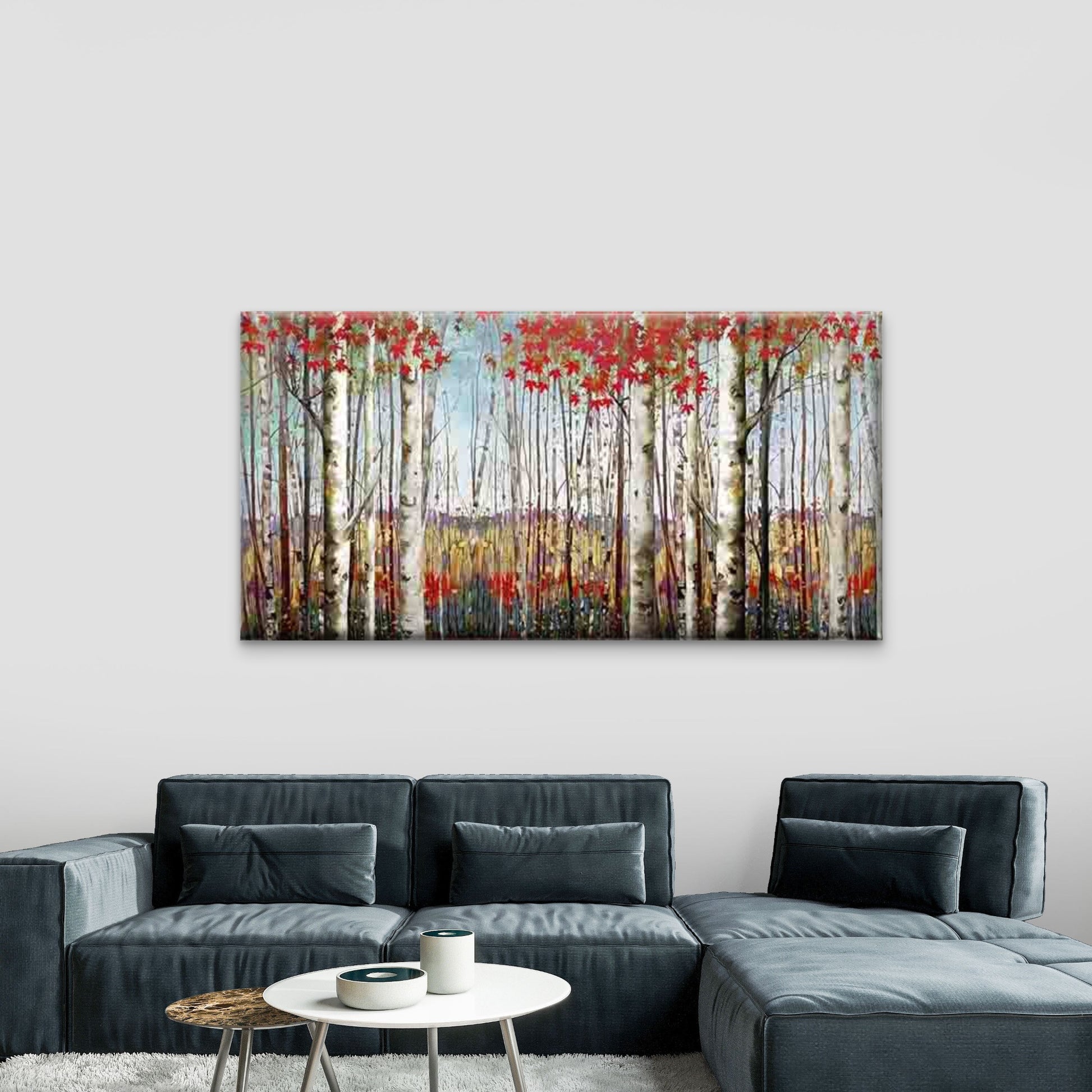 Autumn Birch Trees with Leaves Wall Art Canvas Office Home Room Framed 120x60cm - Bella Home Decor