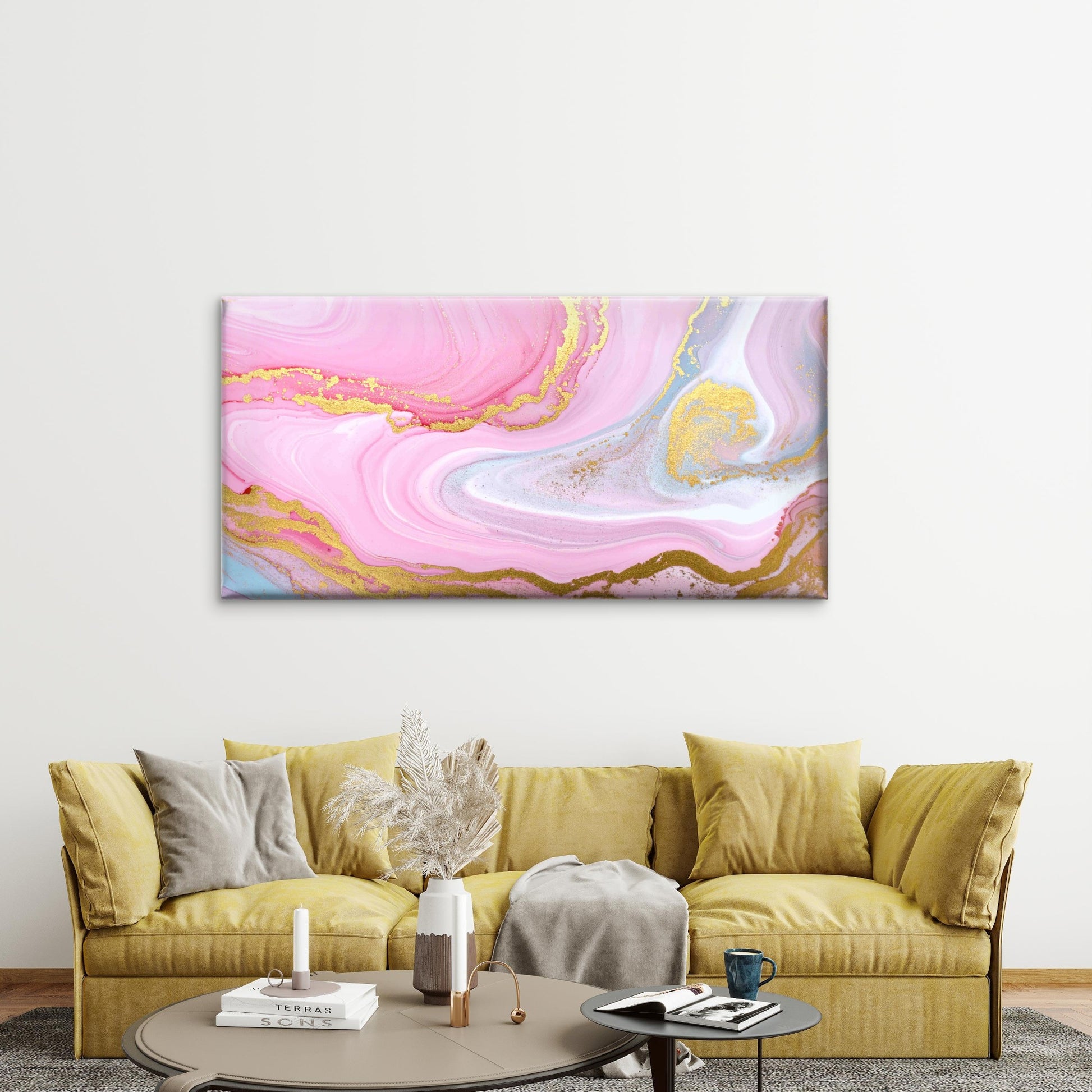 Pink Marble With Shimmering Gol Wall Art Canvas Office Home Room Framed 120x60cm - Bella Home Decor